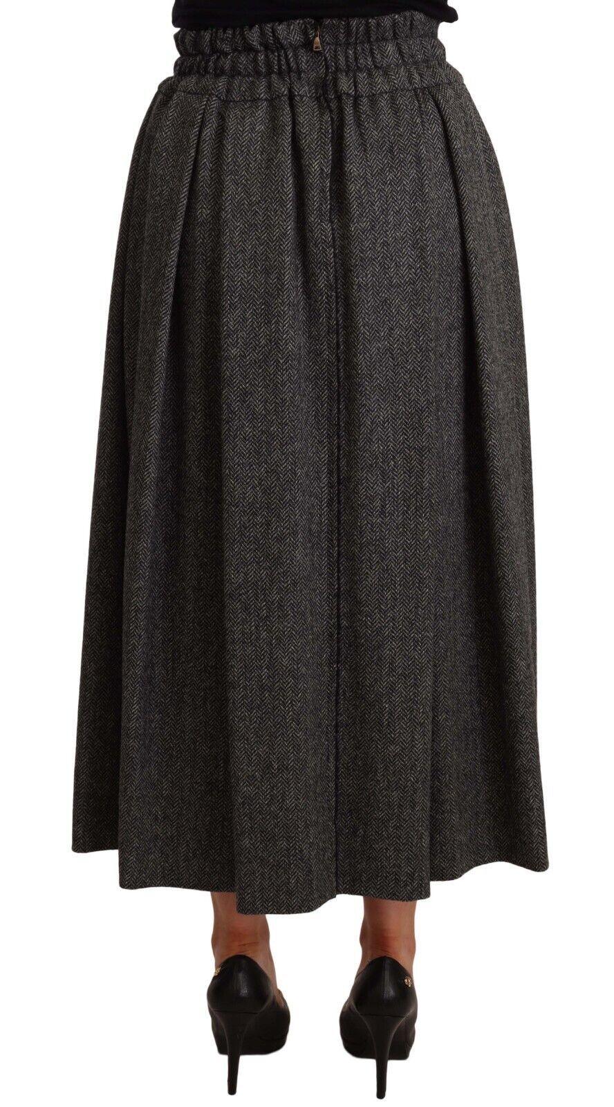 Dolce & Gabbana Gray Wool High Waist A-line PIECE Skirt - Zeiniez