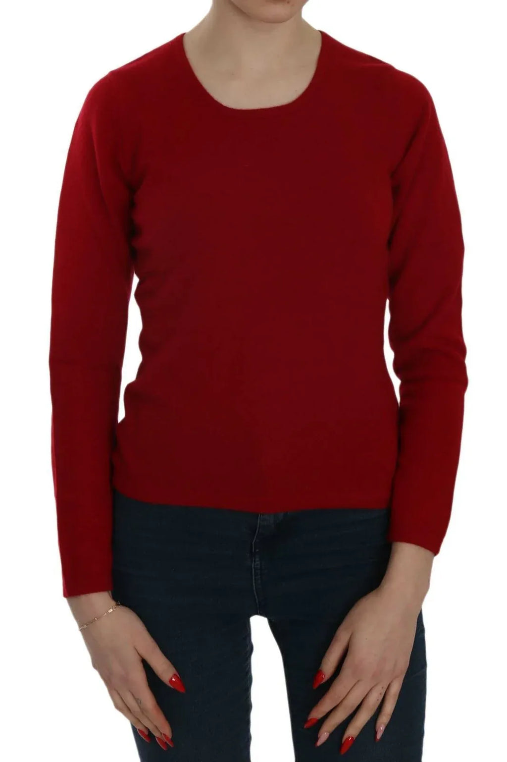 MILA SCHÖN Red Round Neck Pullover Cashmere Sweater - Zeiniez