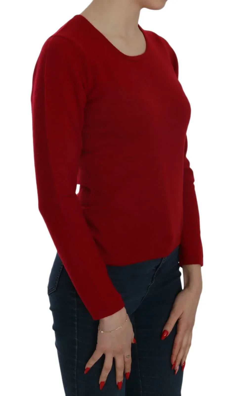 MILA SCHÖN Red Round Neck Pullover Cashmere Sweater - Zeiniez