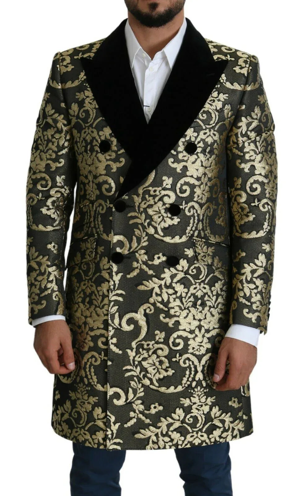 Dolce & Gabbana Black Gold Jacquard Long Coat SICILIA Jacket - Zeiniez