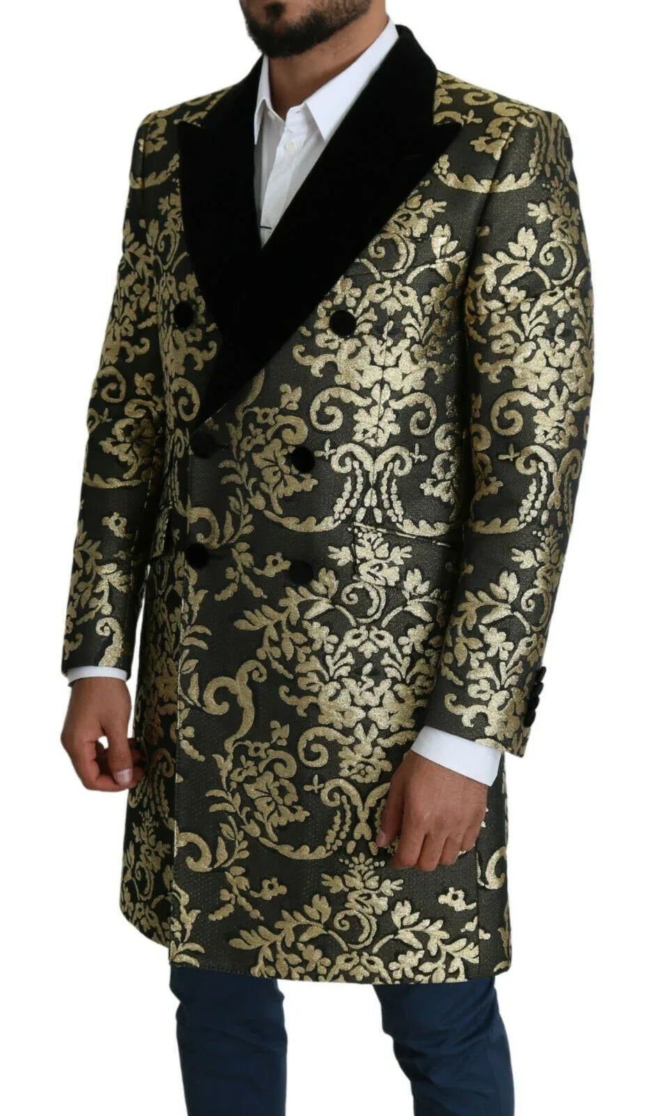 Dolce & Gabbana Black Gold Jacquard Long Coat SICILIA Jacket - Zeiniez