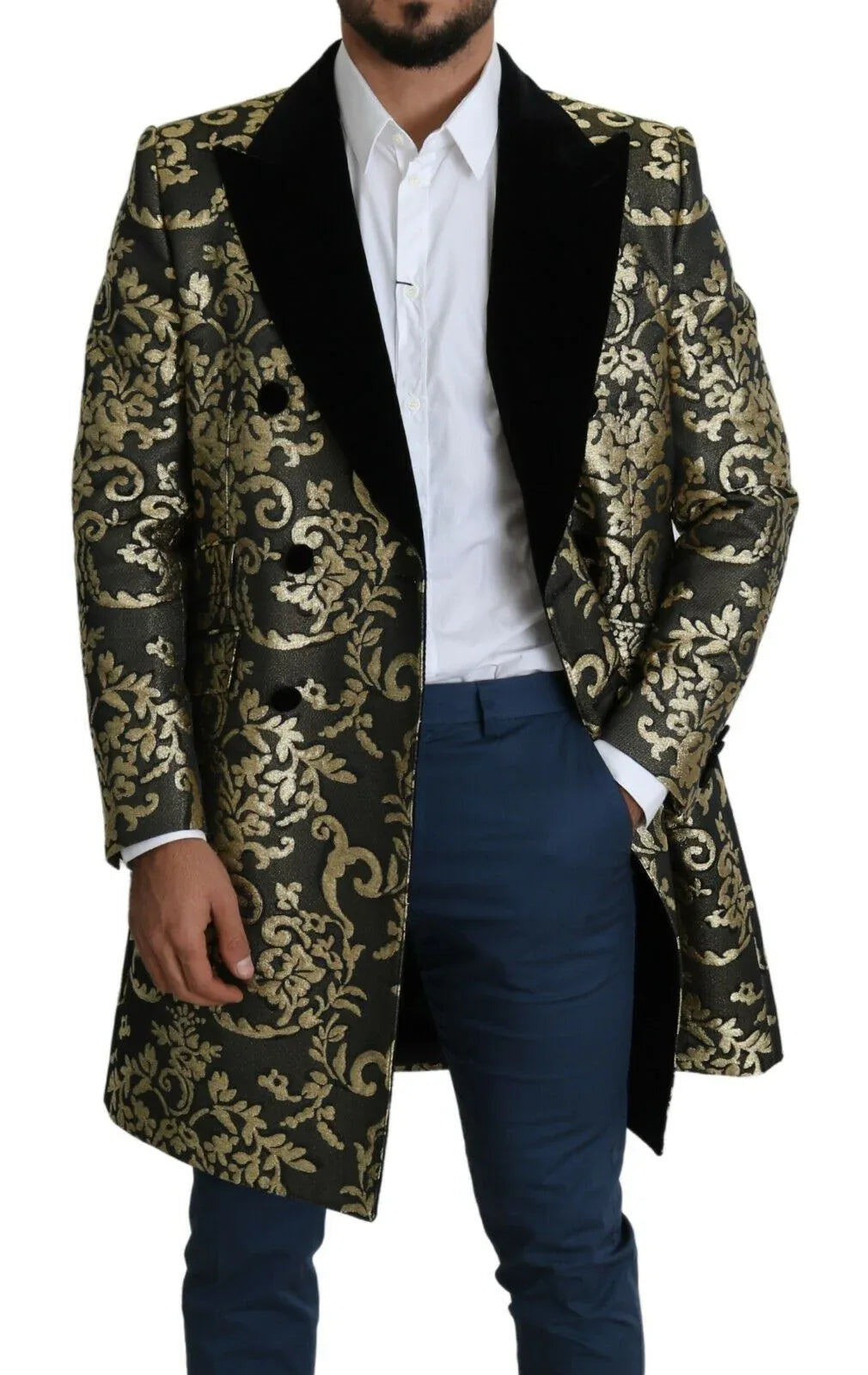 Dolce & Gabbana Black Gold Jacquard Long Coat SICILIA Jacket - Zeiniez
