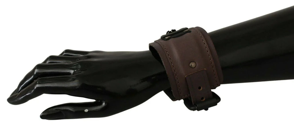 Scervino Street Brown Leather Branded Wide Buckle Closure Bracelet - Zeiniez