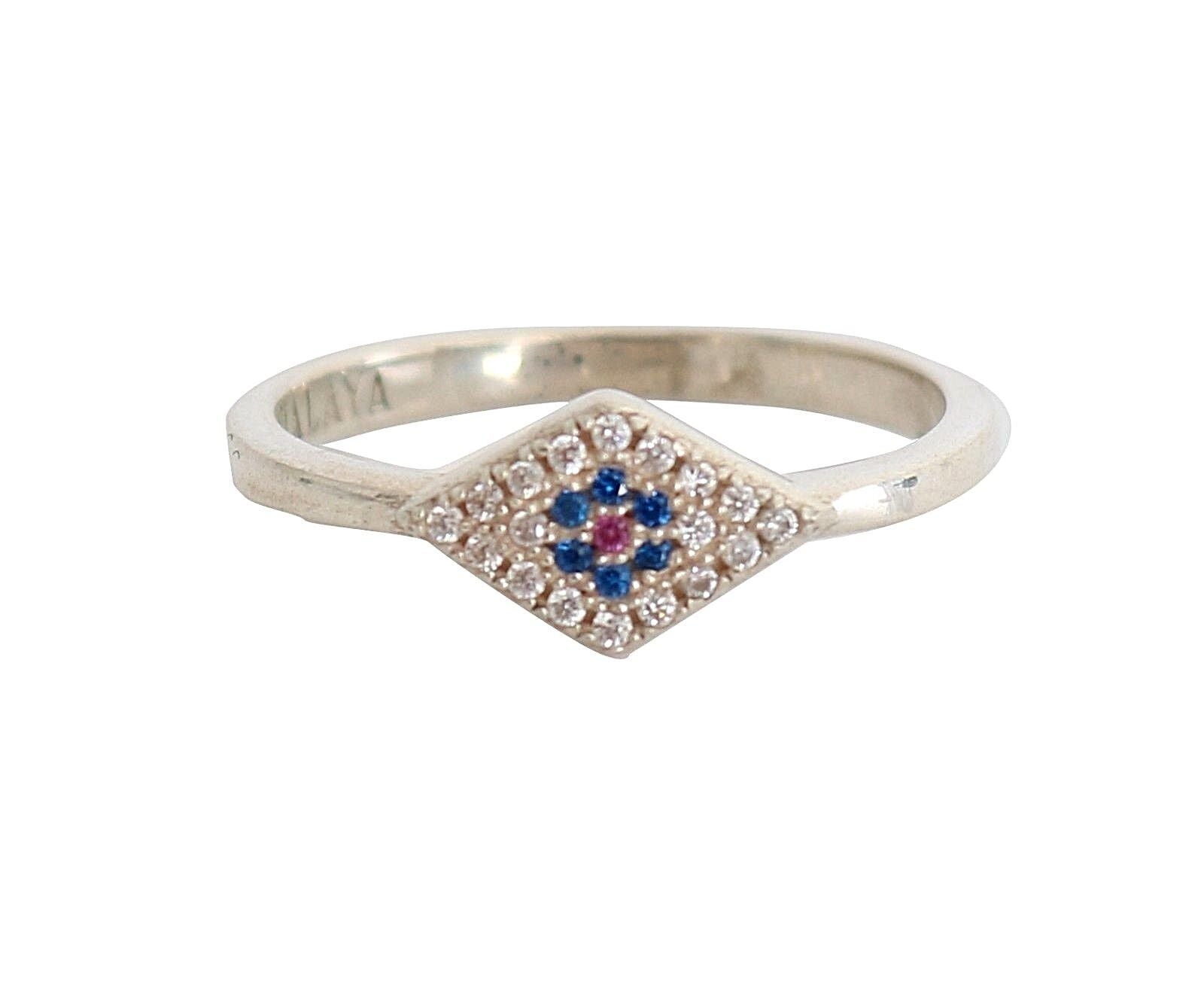 Nialaya Blue Red CZ 925 Silver Womens Clear Ring - Zeiniez