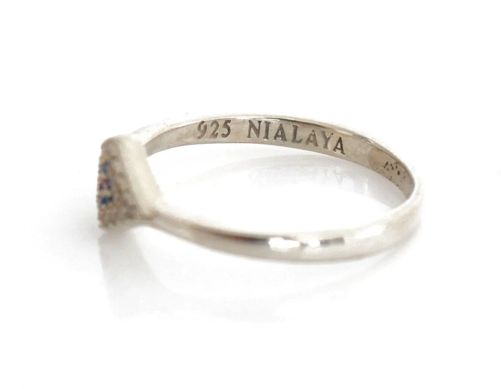 Nialaya Blue Red CZ 925 Silver Womens Clear Ring - Zeiniez