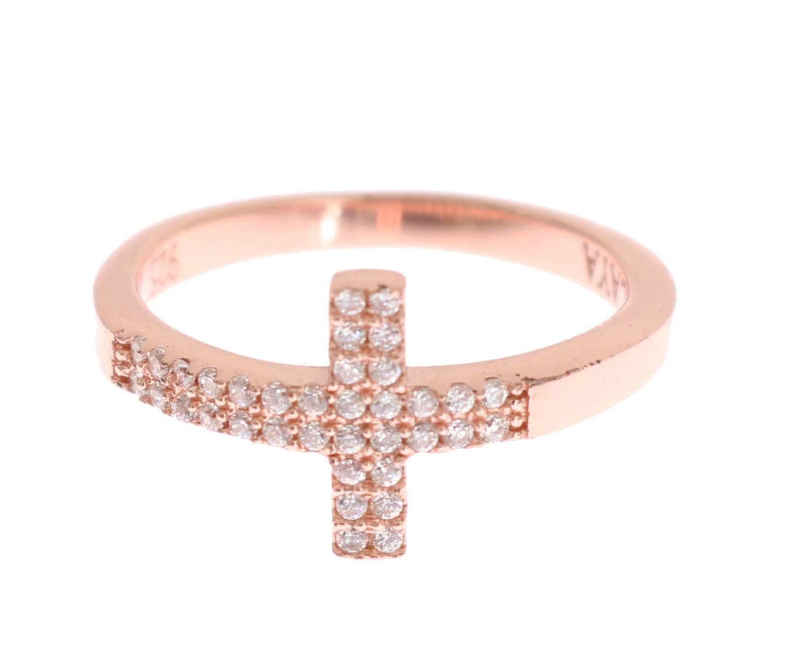 Nialaya Pink Gold 925 Silver Womens Cross CZ Ring - Zeiniez
