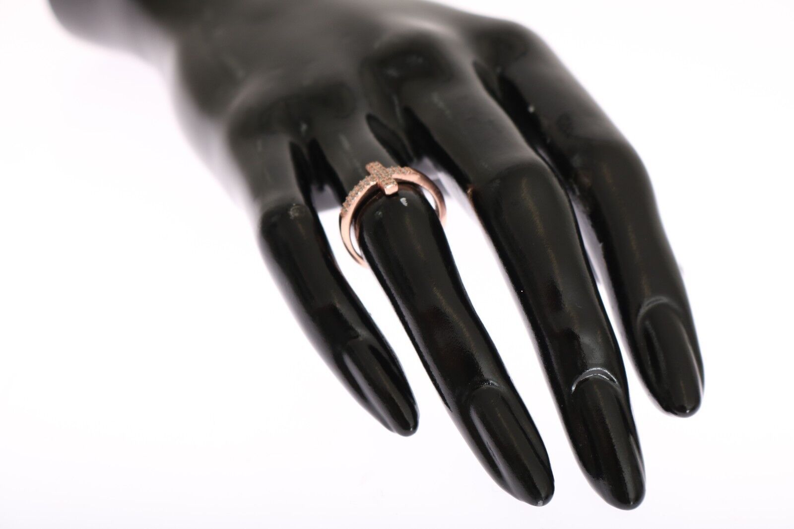 Nialaya Pink Gold 925 Silver Womens Cross CZ Ring - Zeiniez