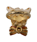 Dolce & Gabbana Beige Dog Pet Branded Accessory Gold Brass Resin Ring - Zeiniez
