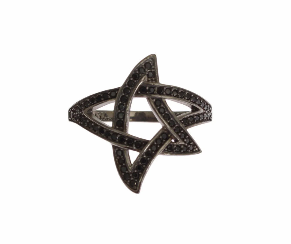 Nialaya Black CZ Rhodium 925 Silver Womens Ring - Zeiniez