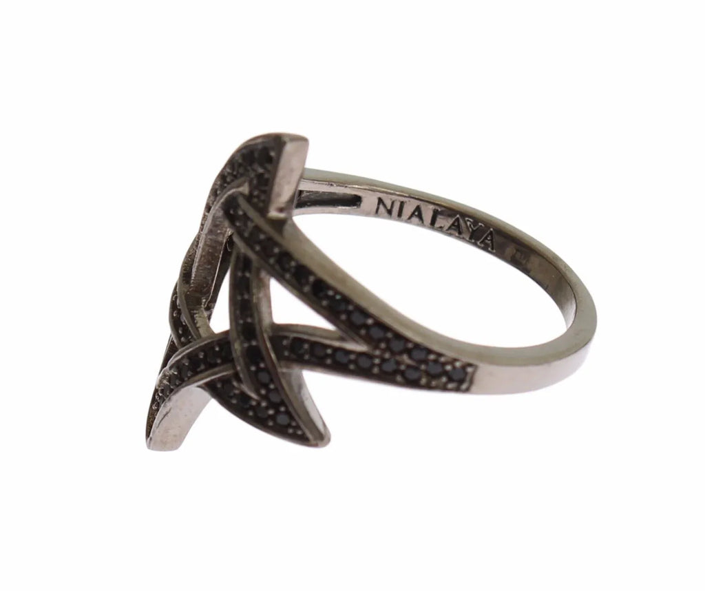 Nialaya Black CZ Rhodium 925 Silver Womens Ring - Zeiniez
