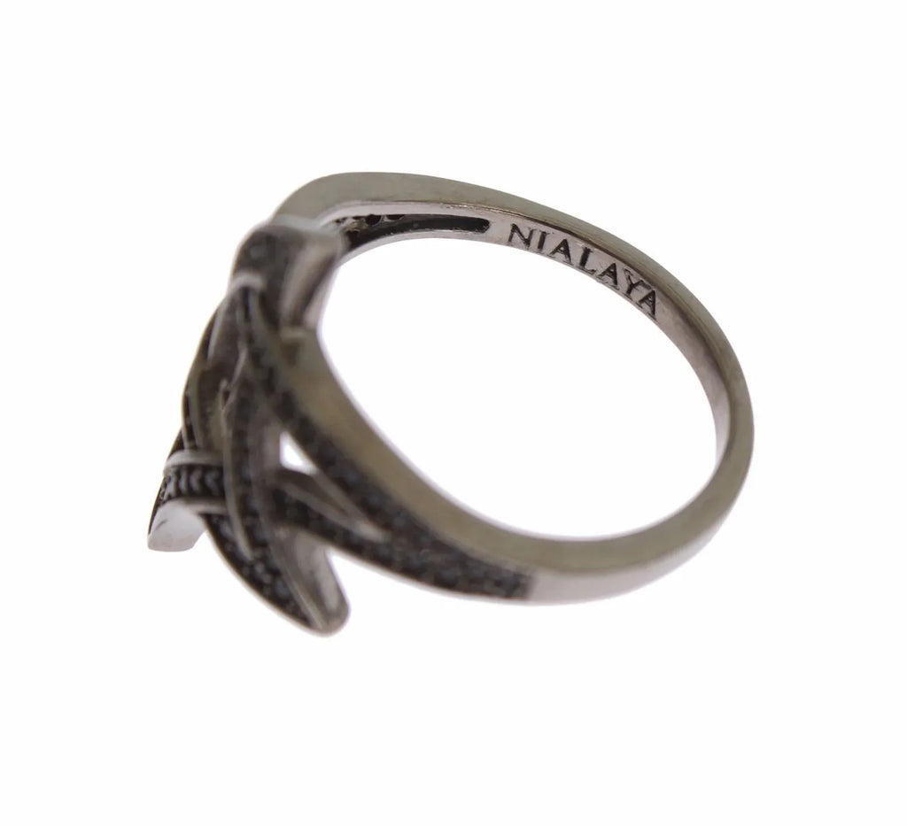Nialaya Black CZ Rhodium 925 Silver Womens Ring - Zeiniez