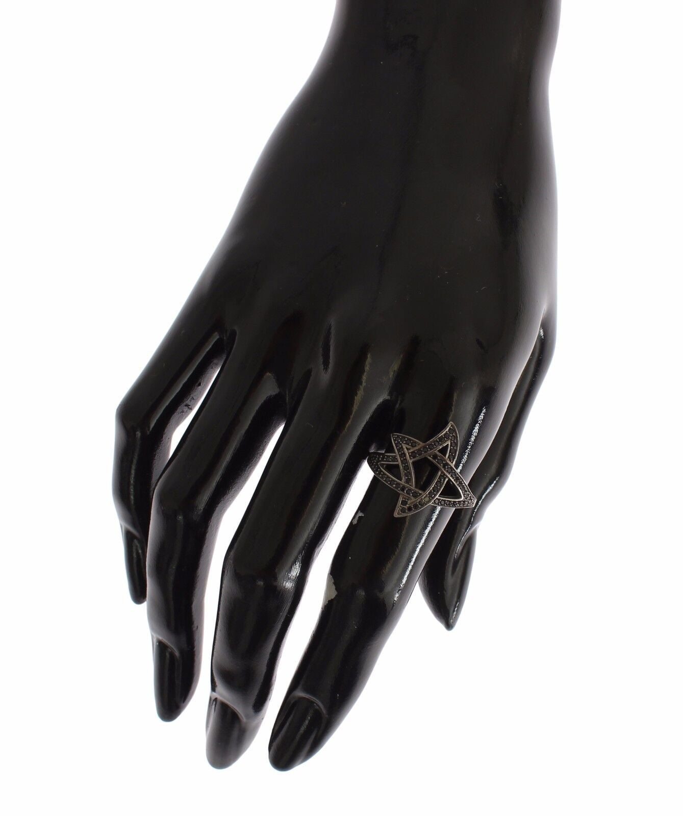 Nialaya Black CZ Rhodium 925 Silver Womens Ring - Zeiniez