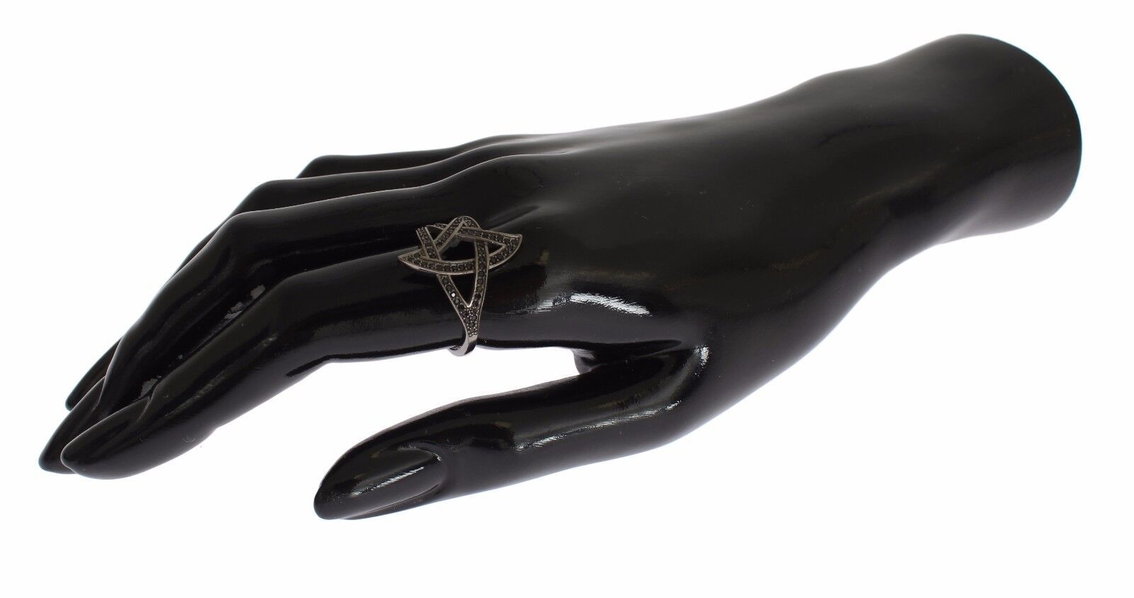 Nialaya Black CZ Rhodium 925 Silver Womens Ring - Zeiniez