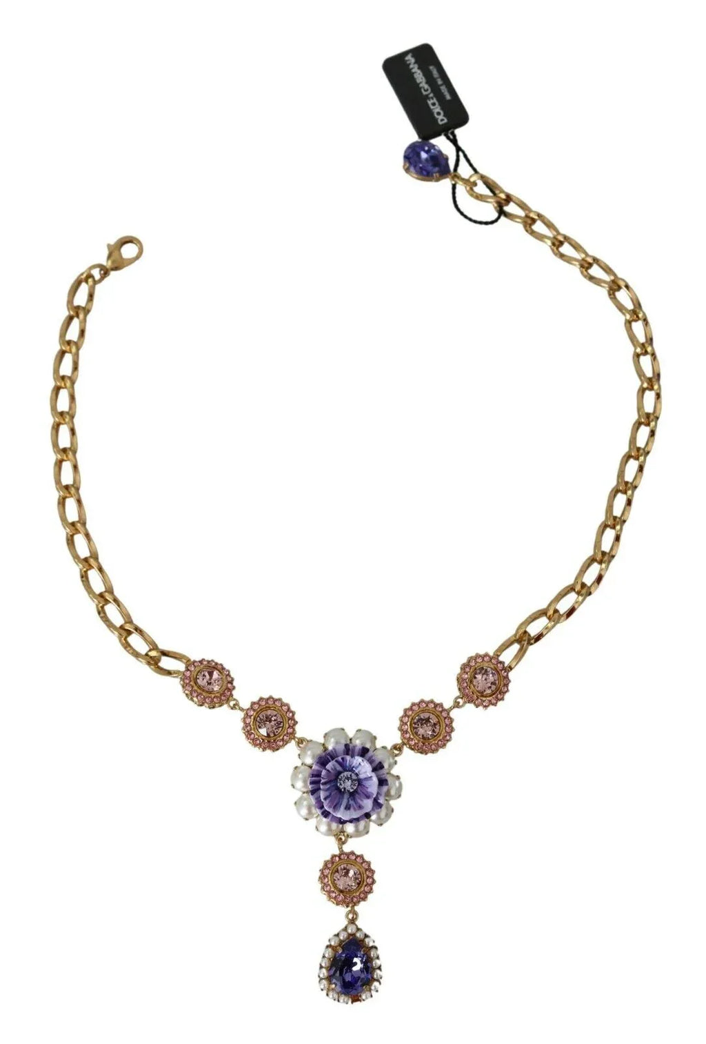 Dolce & Gabbana Pink Gold Brass Crystal Purple Pearl Pendants - Zeiniez