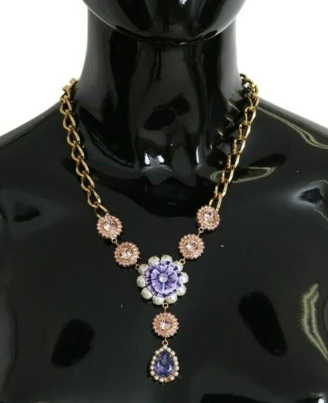 Dolce & Gabbana Pink Gold Brass Crystal Purple Pearl Pendants - Zeiniez