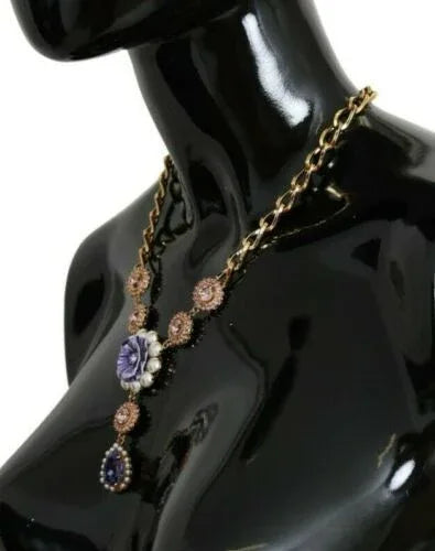 Dolce & Gabbana Pink Gold Brass Crystal Purple Pearl Pendants - Zeiniez