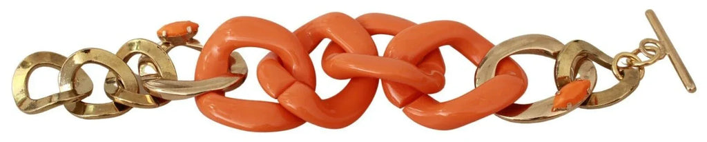 Ermanno Scervino Gold Orange Chain Wide Brass Plastic Bracelet - Zeiniez