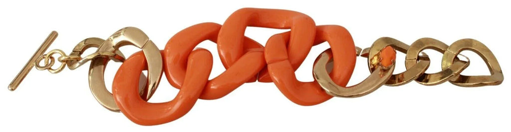 Ermanno Scervino Gold Orange Chain Wide Brass Plastic Bracelet - Zeiniez