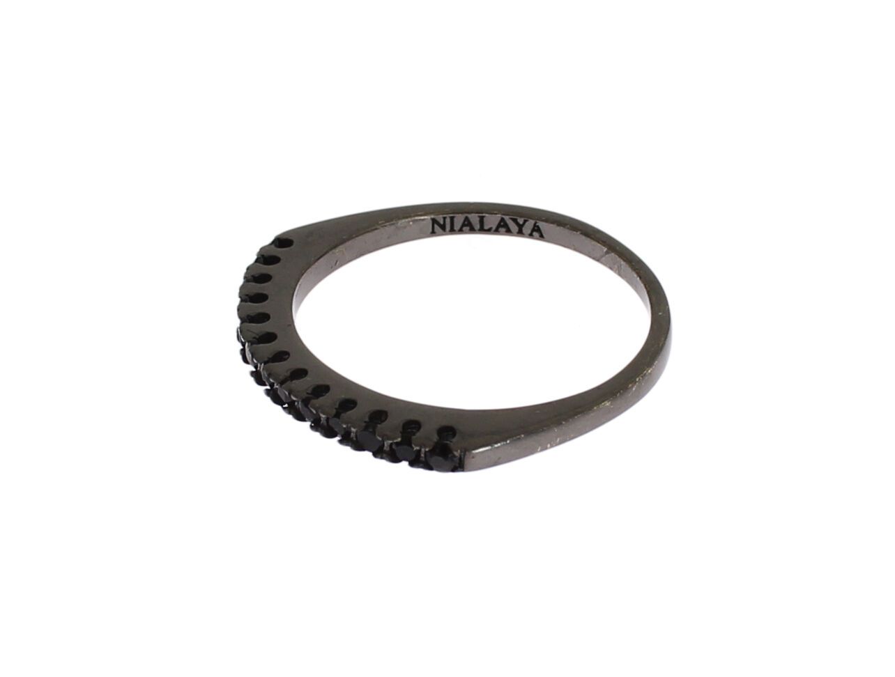 Nialaya Black CZ Rhodium 925 Silver Womens Ring - Zeiniez