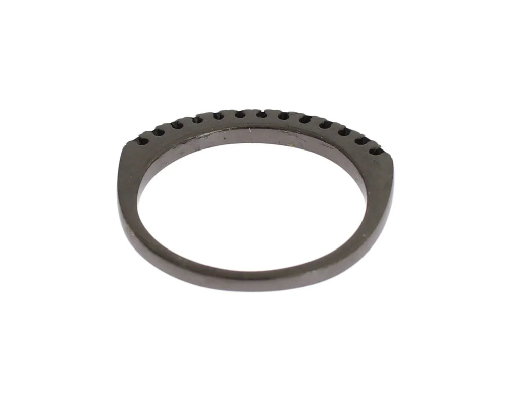 Nialaya Black CZ Rhodium 925 Silver Womens Ring - Zeiniez