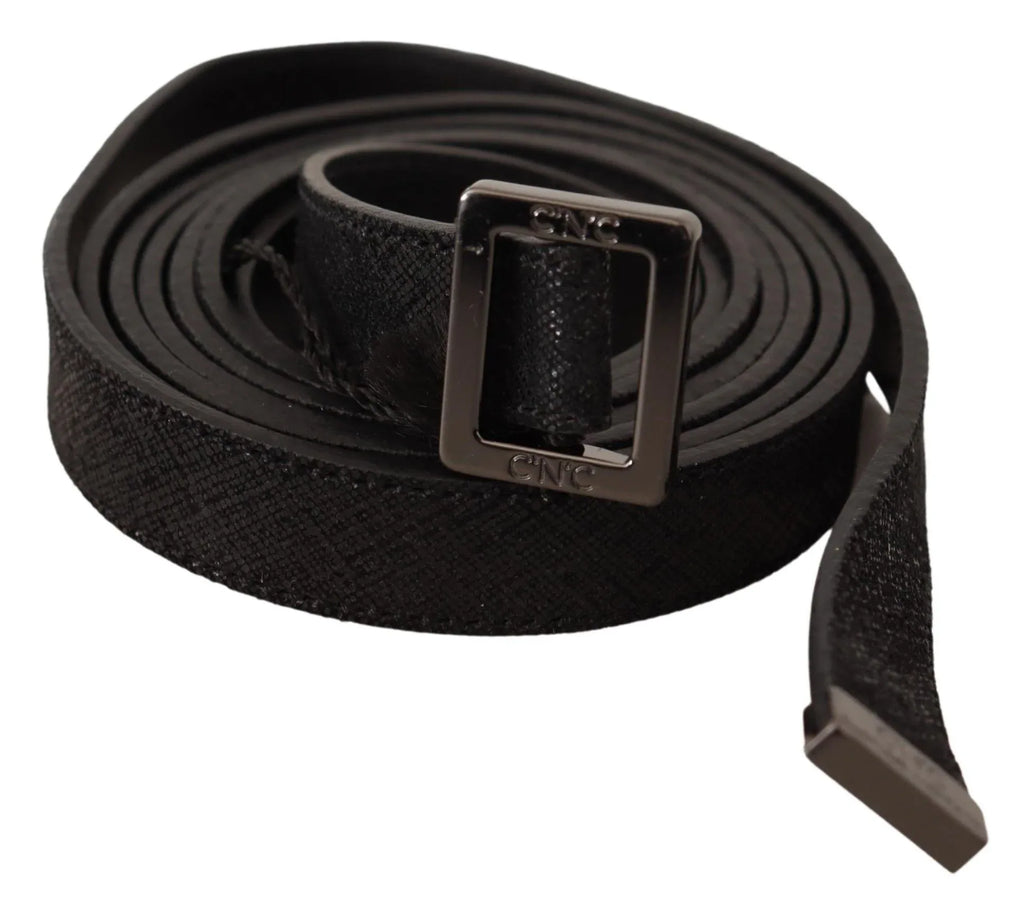 Costume National Black Leather Metal Buckle Waist Belt - Zeiniez