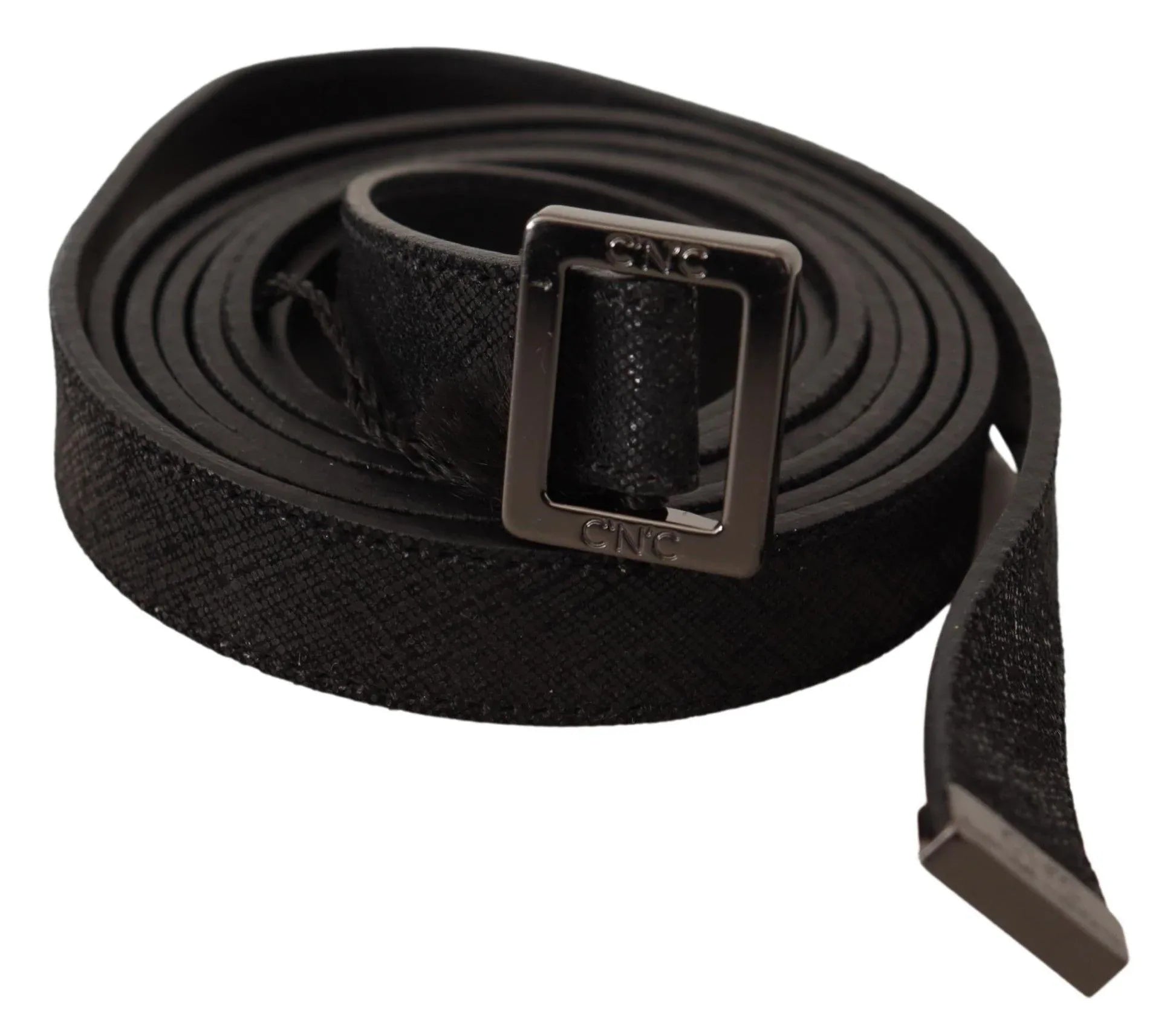 Costume National Black Leather Metal Buckle Waist Belt - Zeiniez