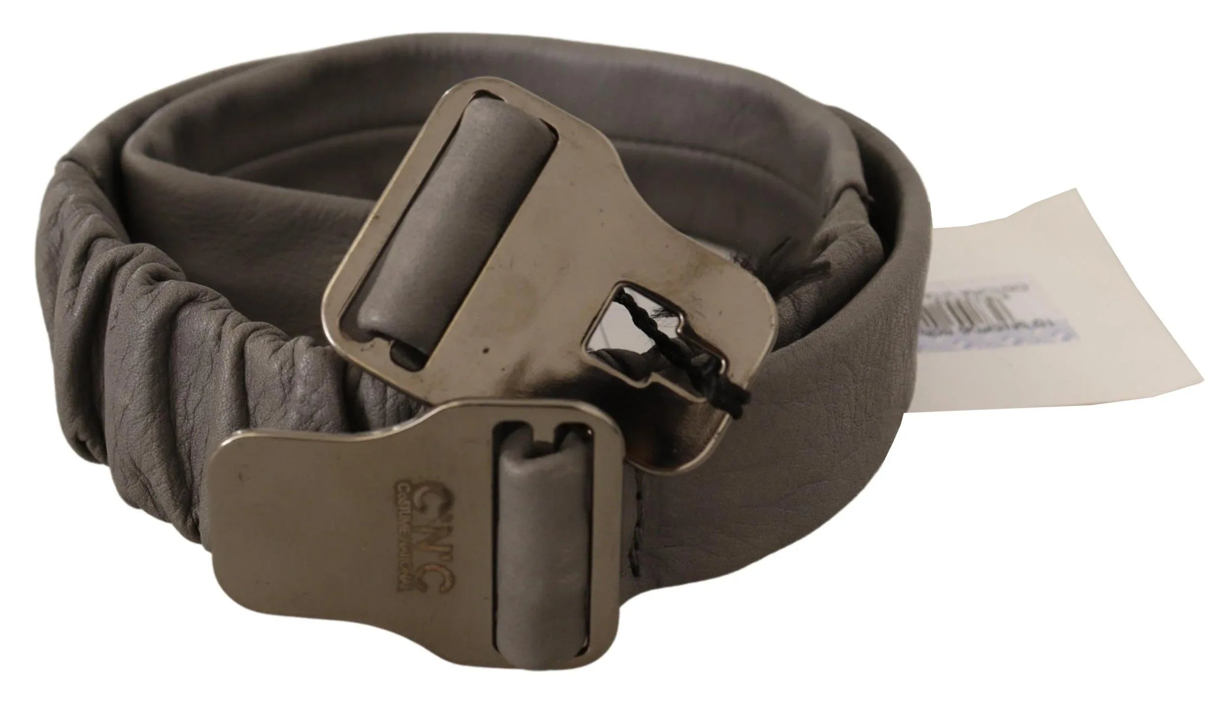 Costume National Gray Leather Silver Buckle Waist Belt - Zeiniez