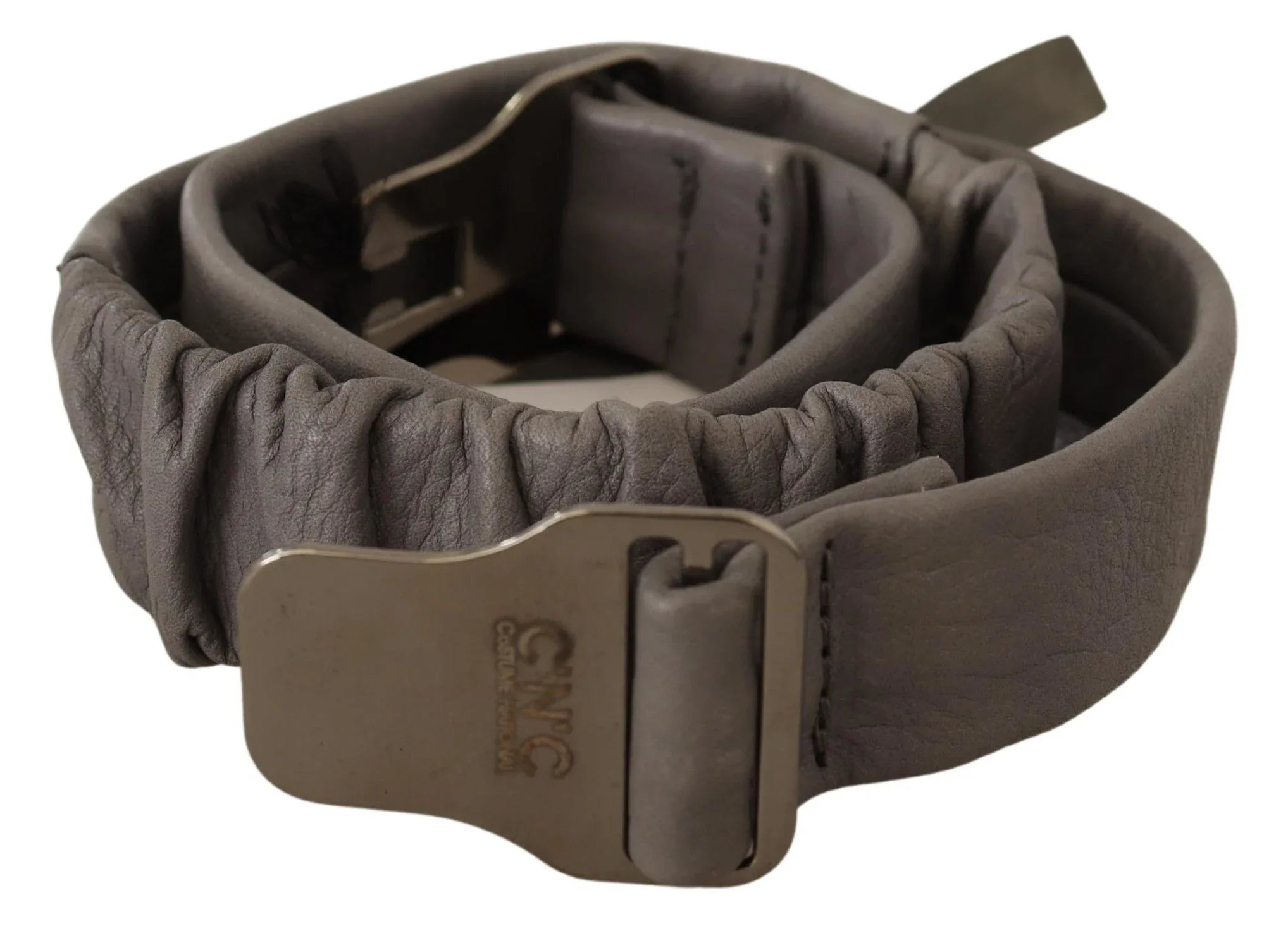 Costume National Gray Leather Silver Buckle Waist Belt - Zeiniez
