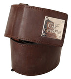 GF Ferre Brown Genuine Leather Wide Logo Buckle Waist Belt - Zeiniez