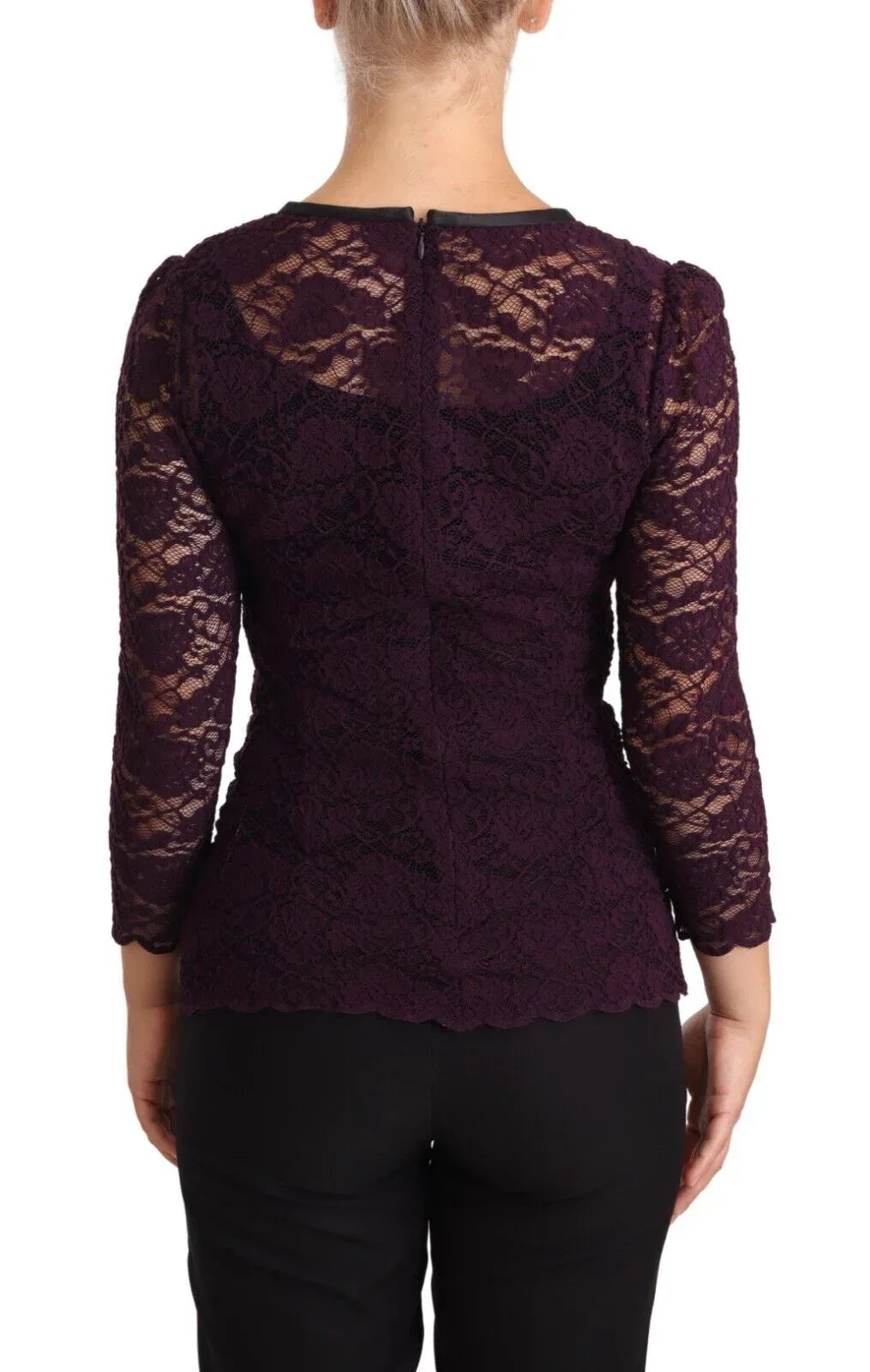 Dolce & Gabbana Purple Lace Long Sleeve Top Blouse - Zeiniez