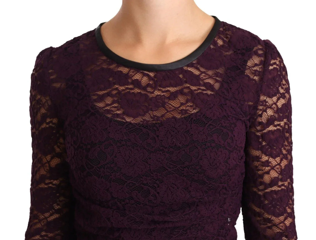 Dolce & Gabbana Purple Lace Long Sleeve Top Blouse - Zeiniez