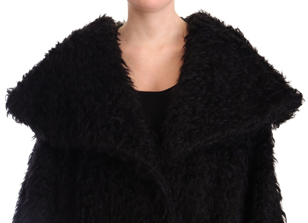 Dolce & Gabbana Black Mohair Fur Cape Trench Coat Jacket - Zeiniez