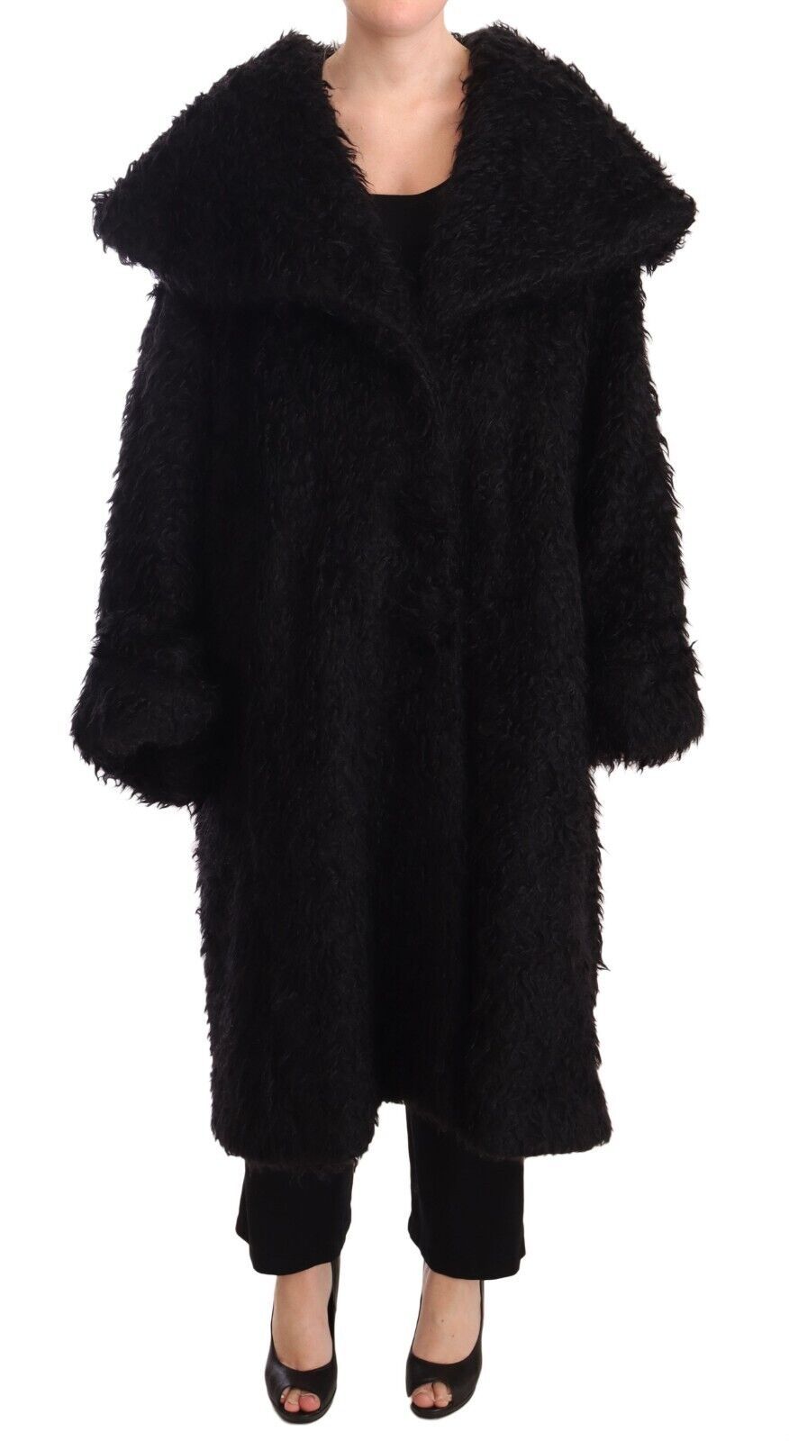 Dolce & Gabbana Black Mohair Fur Cape Trench Coat Jacket - Zeiniez