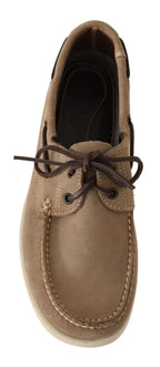 Pollini Beige Suede Low Top Mocassin Loafers Casual Men Shoes - Zeiniez