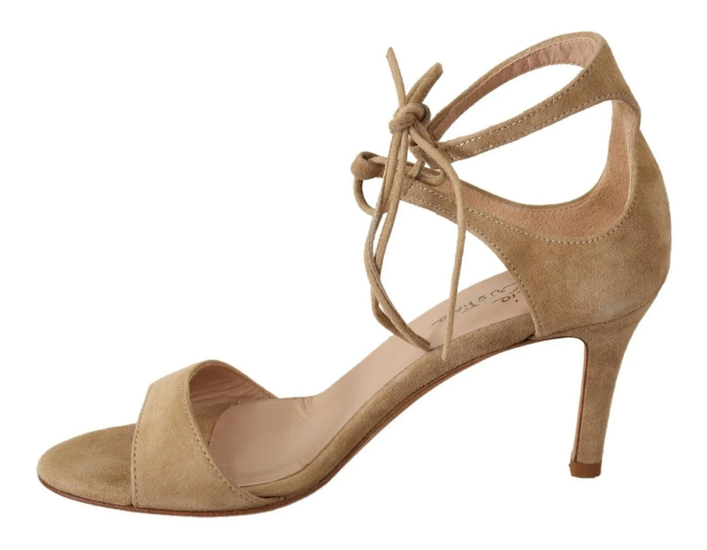 Maria Christina Beige Suede Leather Ankle Strap Pumps Shoes - Zeiniez