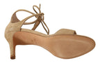 Maria Christina Beige Suede Leather Ankle Strap Pumps Shoes - Zeiniez