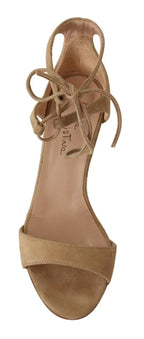 Maria Christina Beige Suede Leather Ankle Strap Pumps Shoes - Zeiniez