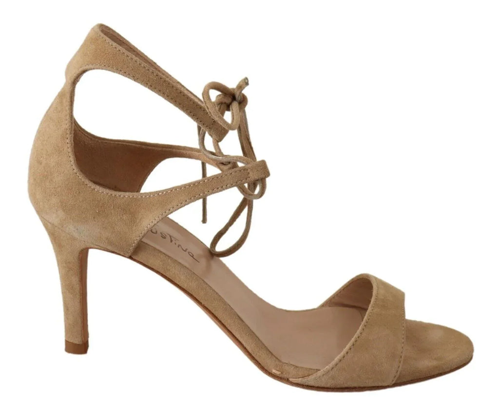 Maria Christina Beige Suede Leather Ankle Strap Pumps Shoes - Zeiniez