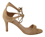 Maria Christina Beige Suede Leather Ankle Strap Pumps Shoes - Zeiniez