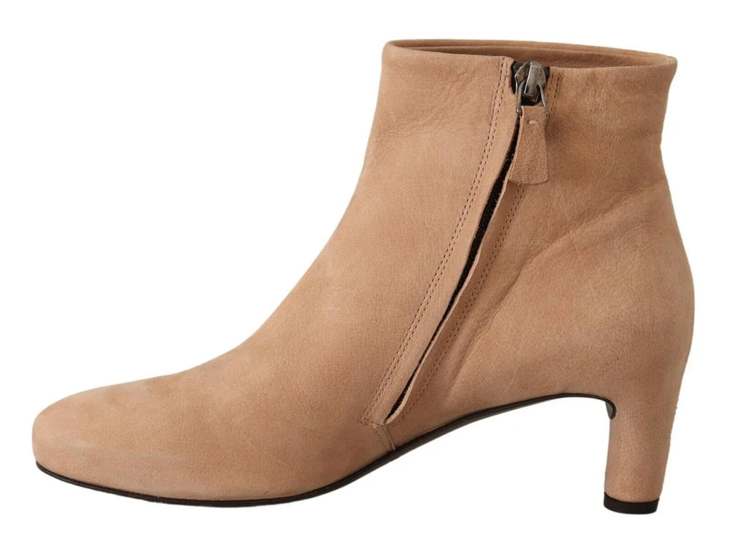 DEL CARLO Beige Suede Leather Mid Heels Pumps Boots Shoes - Zeiniez