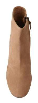 DEL CARLO Beige Suede Leather Mid Heels Pumps Boots Shoes - Zeiniez