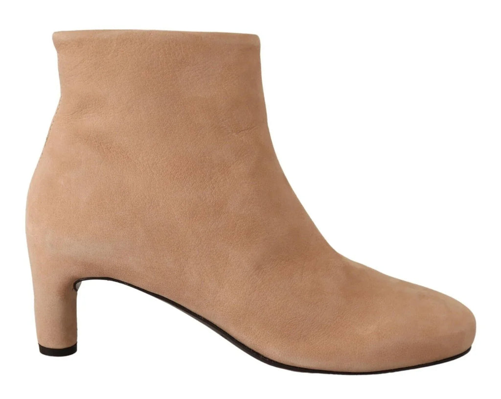DEL CARLO Beige Suede Leather Mid Heels Pumps Boots Shoes - Zeiniez