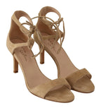 Maria Christina Beige Suede Leather Ankle Strap Pumps Shoes - Zeiniez