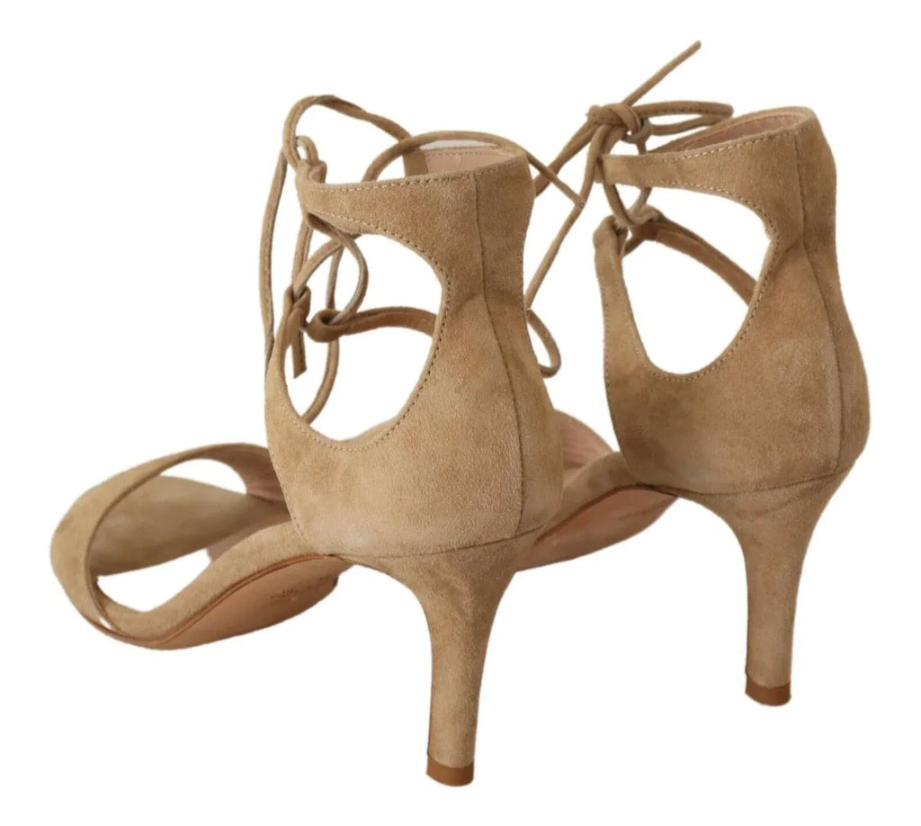 Maria Christina Beige Suede Leather Ankle Strap Pumps Shoes - Zeiniez
