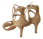 Maria Christina Beige Suede Leather Ankle Strap Pumps Shoes - Zeiniez