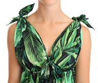 Dolce & Gabbana Green Leaves Print Cotton Flared Mini Dress - Zeiniez