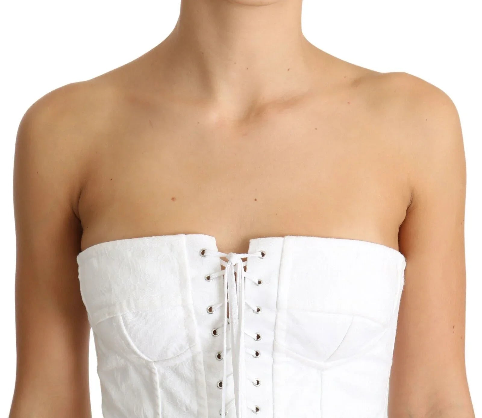 Dolce & Gabbana White PALERMO Bustier Cotton Top Corset - Zeiniez