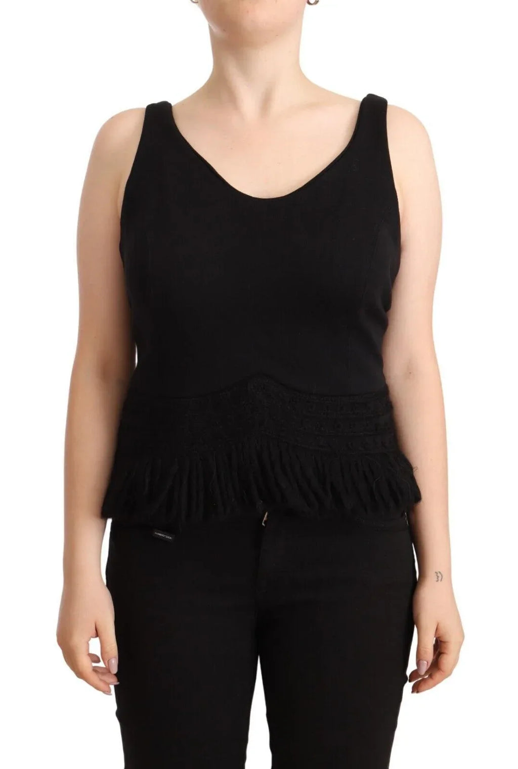 Ermanno Scervino Black Cotton Sleevelesss Tank Casual Top - Zeiniez