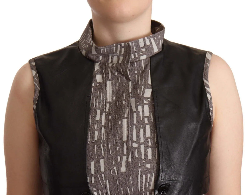 Comeforbreakfast Brown Black Vest Leather Sleeveless Top Blouse - Zeiniez