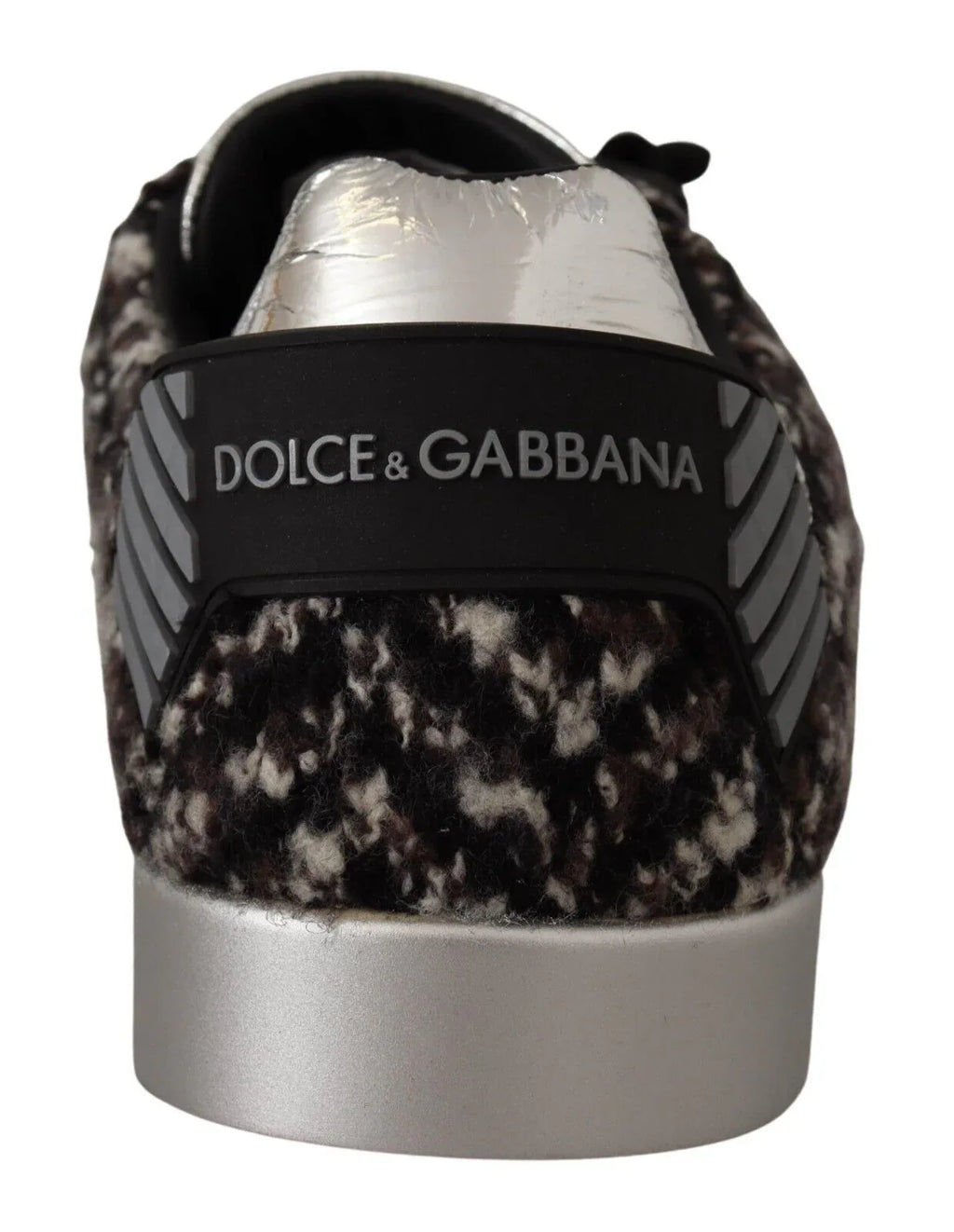 Dolce & Gabbana Silver Leather Brown Cotton Wool Sneakers Shoes - Zeiniez